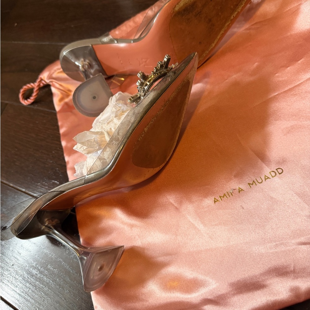 Amina Muaddi Silver Crystal Embellished Heels - Picture 4 of 5